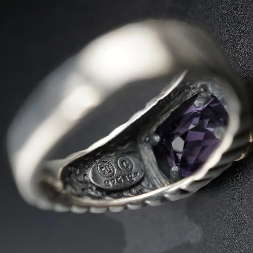 Vintage 14K Accent Purple Stone Radiant Cut Twist Ring 9.5 925 Sterling Signed